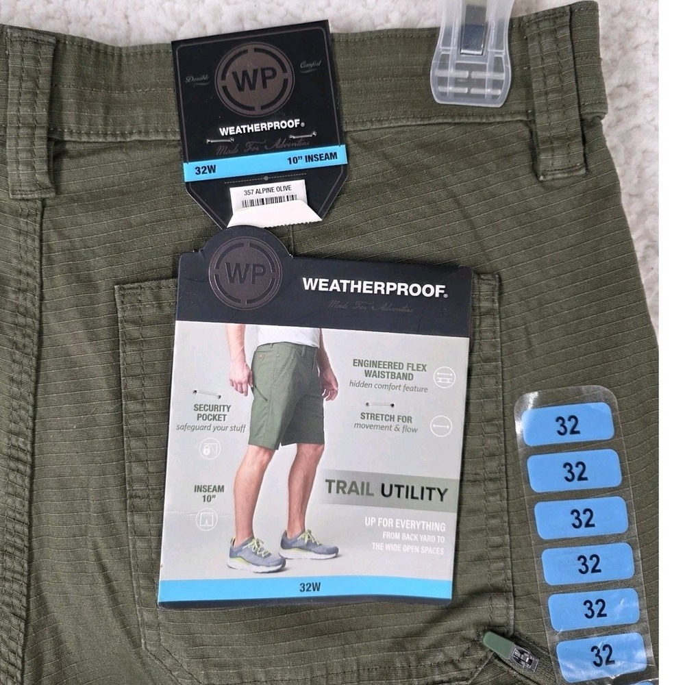 WP Weatherproof Trail Utility Ripstop 10" Shorts Mens 32 Alpine Olive Green NWT